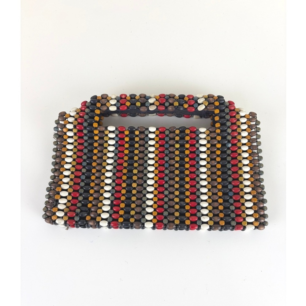 Suzanne Brand 1930s Czech Wood Bead Purse Art Deco Vintage Geometric Handbag